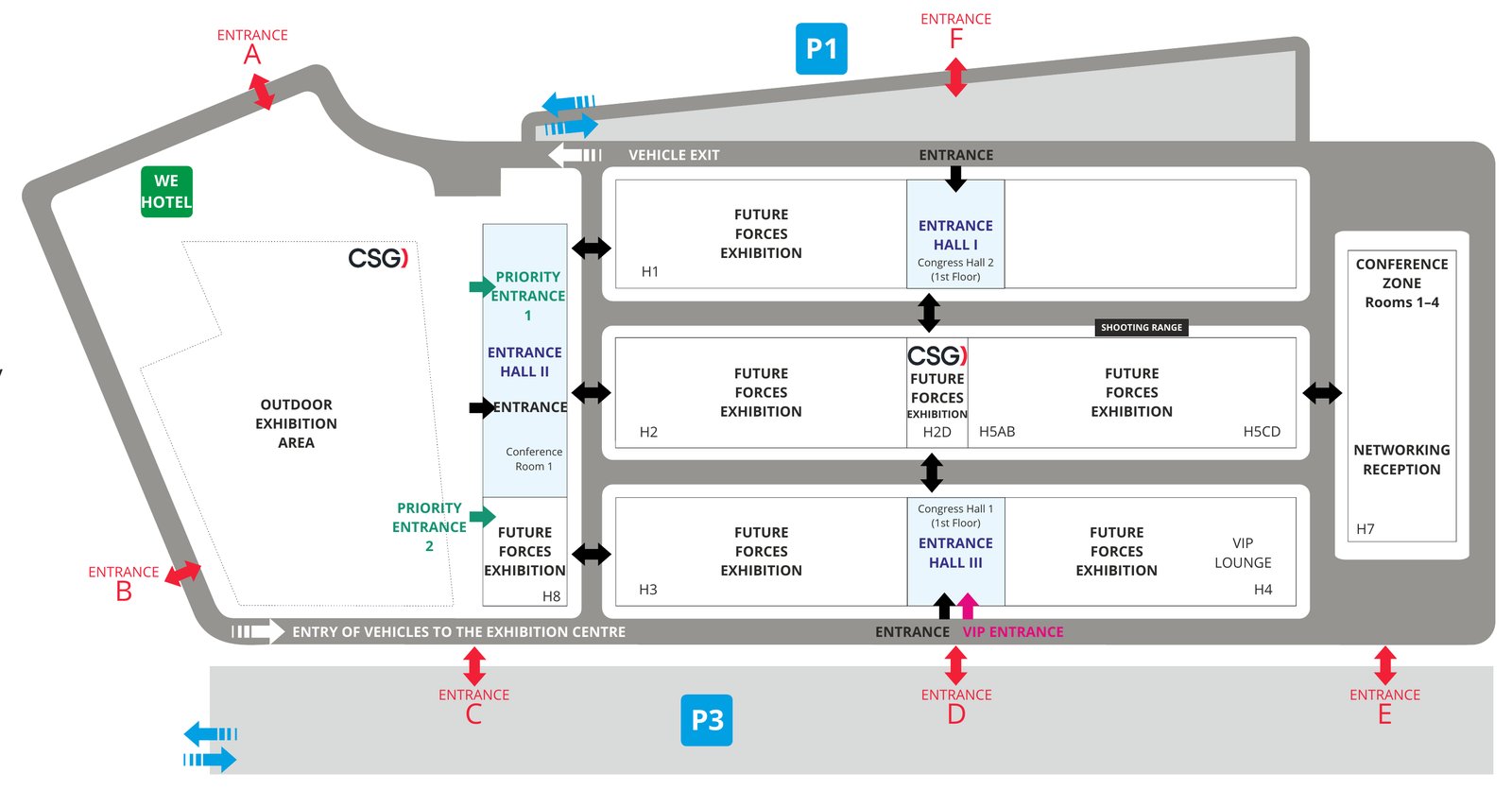 Floor plan of PVA EXPO PRAHA with S-Tech stands marked in Hall 3 and Hall 5